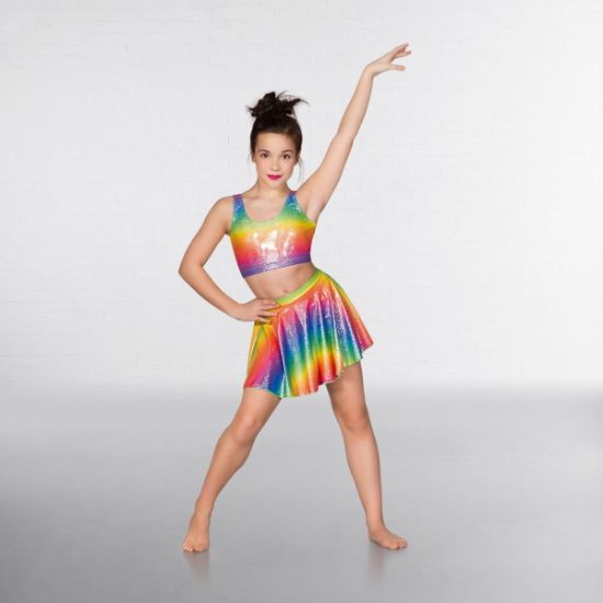 Picture of Children's Rainbow Foil Print Crop Top and Circular Skirt - Hire